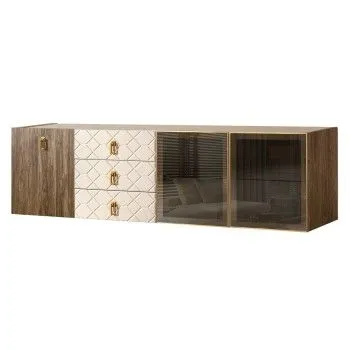 Комод 2.1м Bogemia Woodline Fly Wood Fa (Слоновая кость) (Novabuk/Золото) БМКМ-5[5][10]