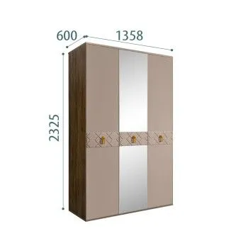 Шкаф 3-х дверный с зеркалом Bogemia Woodline Fa (Мокка/Золото) БМШ1/3