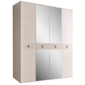 Шкаф 4-х дверный с зеркалом Римини СОЛО (Бежевый/Серебро) РМШ1/4(s)