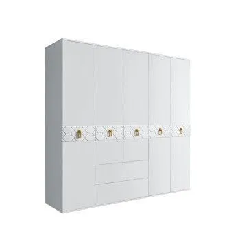 Шкаф 5-ти дверный с ящиками, Bogemia Farfalle (Белый/Золото) БМШ2/51(Fa)