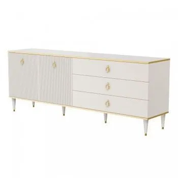 Комод для гостиной 2.1м Римини СОЛО (Слоновая кость/Золото) РМКМ-5(s)