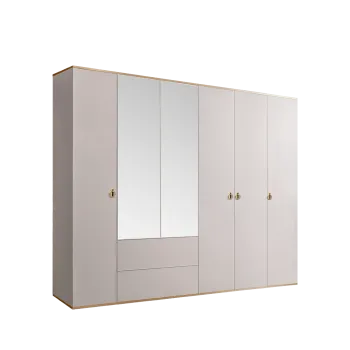 Шкаф 6-ти дверный с зеркалом, с ящиками Римини (Слоновая кость/Золото) РМШ1/61