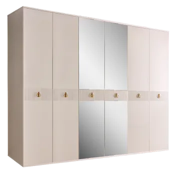 Шкаф 6-ти дверный с зеркалом Римини СОЛО (Бежевый/Золото) РМШ1/6(s)