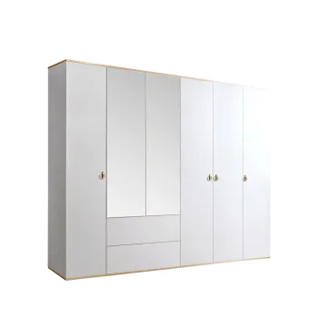 Шкаф 6-ти дверный с зеркалом, с ящиками Римини (Белый/Золото) РМШ1/61