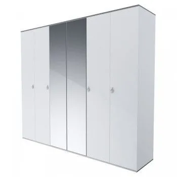 Шкаф 6-ти дверный с зеркалом Римини (Белый/Серебро) РМШ1/6