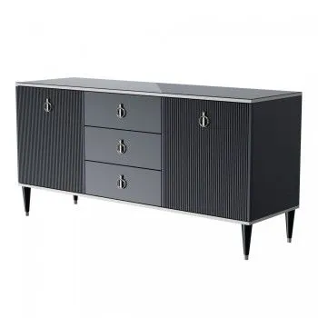 Комод для гостиной 1.6м Римини СОЛО (Черный/Серебро) РМКМ-4(s)