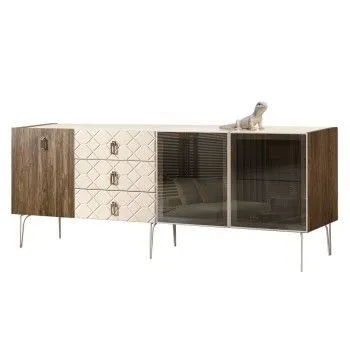 Комод 2.1м Bogemia Woodline Wood Fa (Слоновая кость) (Lakobel/Хром) БМКМ-5[5][10]