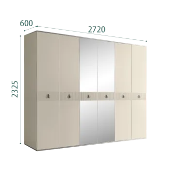 Шкаф 6-ти дверный с зеркалом Римини СОЛО (Ваниль/Серебро) РМШ1/6(s)