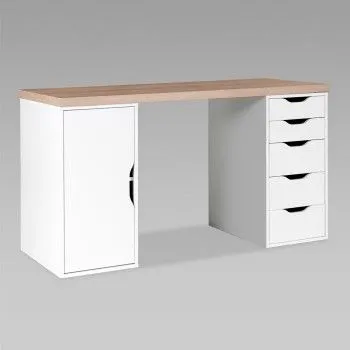 ИНГАР 2/5/ДВ стол письменный 140x75x55, дуб беленый/белый