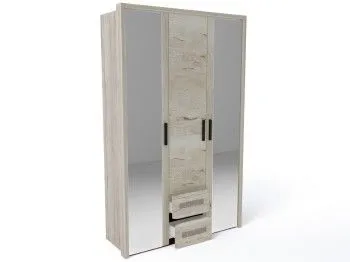 Шкаф 3-х дверный с декоративным обкладом, Мале (1442*544*2316) Дуб галифакс белый