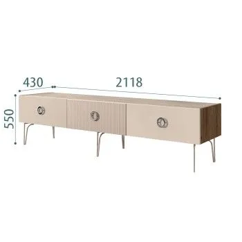 Тумба телевизионная 2.1м Bogemia Woodline Fi (Ваниль) (Novabuk/Хром) БМТ-2[10]