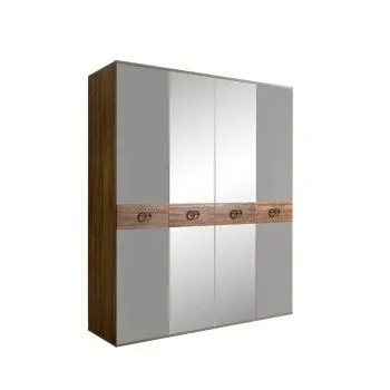 Шкаф 4-х дв. с зеркалами Bogemia Woodline Wood Fi (Серый/Хром) БМШ1/4(Wo)