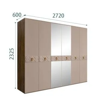 Шкаф 6-ти дв. с зеркалами Bogemia Woodline Wood Fi (Мокка/Хром) БМШ1/6(Wo)