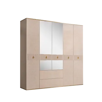 Шкаф 5-ти дверный с зеркалом, с ящиками Римини СОЛО (Латте/Золото) РМШ1/51(s)