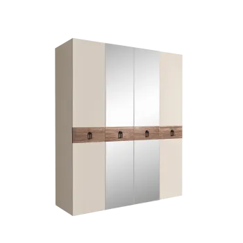 Шкаф 4-х дв. с зеркалами Bogemia Wood Fa (Слоновая кость/Черный) БМШ1/4(Wo)