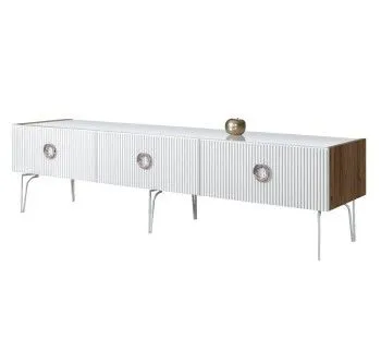 Тумба телевизионная 2.1м Bogemia Woodline Fi (Белый) (Lakobel/Хром) БМТ-2