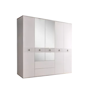 Шкаф 5-ти дверный с зеркалом, с ящиками Римини СОЛО (Белый/Серебро) РМШ1/51(s)