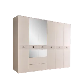 Шкаф 6-ти дверный с зеркалом, с ящиками Римини СОЛО (Бежевый/Серебро) РМШ1/61(s)