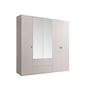 Шкаф 5-ти дверный с зеркалом, с ящиками Римини (Слоновая кость/Серебро) РМШ1/51