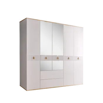 Шкаф 5-ти дверный с зеркалом, с ящиками Римини СОЛО (Белый/Золото) РМШ1/51(s)