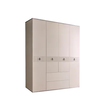 Шкаф 4-х дверный с ящиками Римини СОЛО (Слоновая кость/Серебро) РМШ2/41(s)