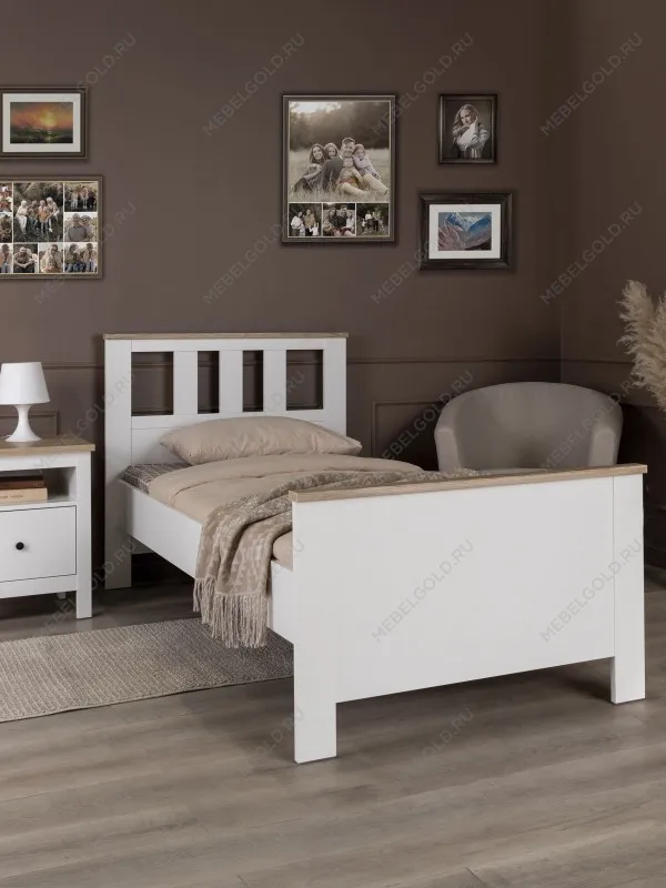 Кровать односпальная Сага, 90х200 см, белая/ясень | изображение 3