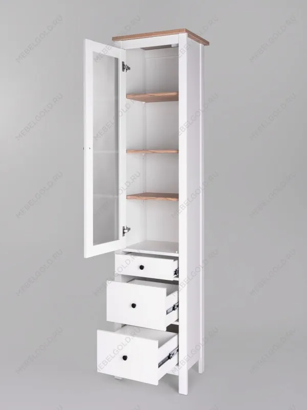 Шкаф с витриной Сага, 50х41х215 см, белый/ясень | изображение 8
