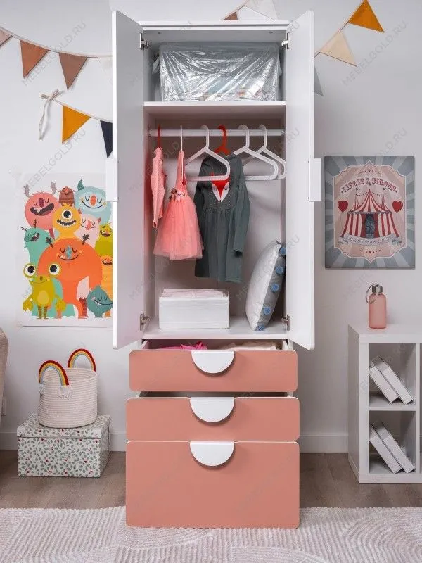 Шкаф распашной Пикси, с двумя дверьми, тремя выдвижными ящиками и полкой 60x57x180, мечтательный пион | изображение 7