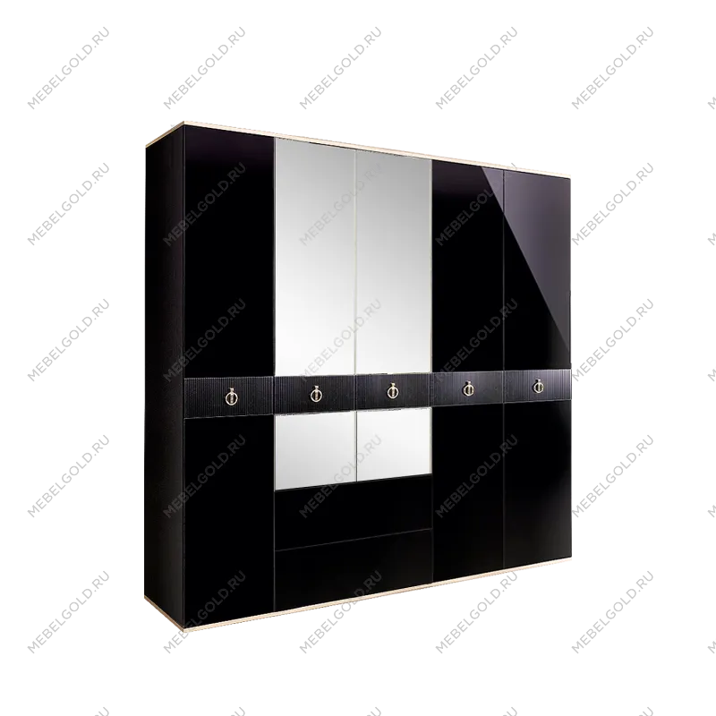 Шкаф 5-ти дверный с зеркалом, с ящиками Римини СОЛО (Черный/Серебро) РМШ1/51(s)