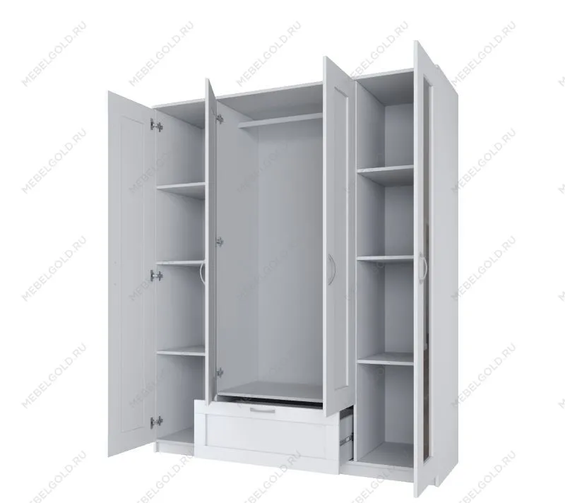 БРИМНЭС / СИРИУС Шкаф ИКЕА / IKEA комбинированный 4 двери и 1 ящик белый (с 2 зеркалами) | изображение 2