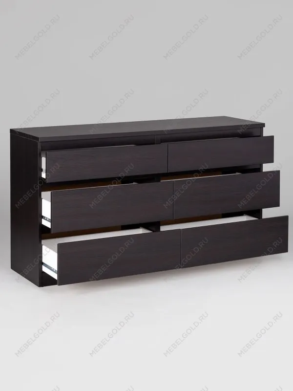 Комод Кастор, 6 ящиков, 129х40х71 см, черно-коричневый, дуб венге | изображение 14