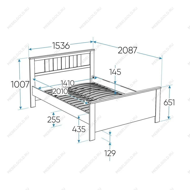 Кровать двуспальная Сага, 140х200 см, темно-бирюзовая/ясень | изображение 12