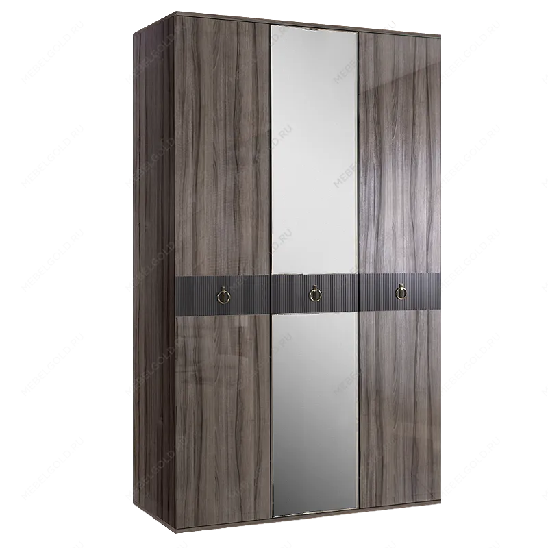 Шкаф 3-х дверный с зеркалом Римини СОЛО (Орех империя/Золото) РМШ1/3(s)