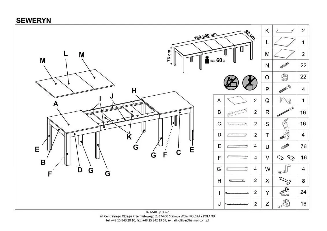 Стол обеденный Halmar SEWERYN раскладной (темный орех) 160-300/90/76 | изображение 8