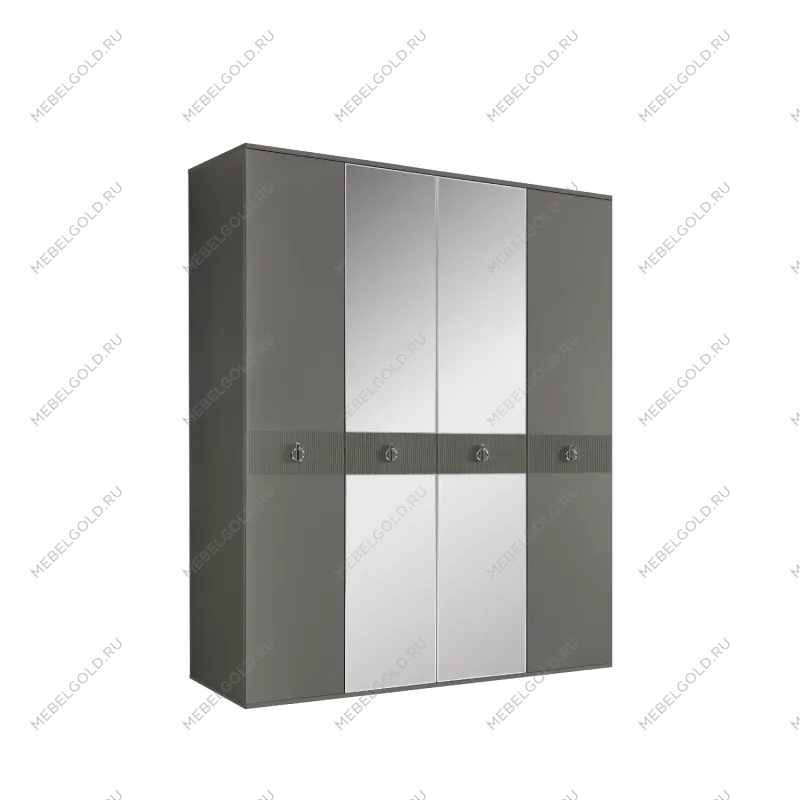 Шкаф 4-х дверный с зеркалом, с ящиками Римини СОЛО (Серый/Серебро) РМШ1/41(s)
