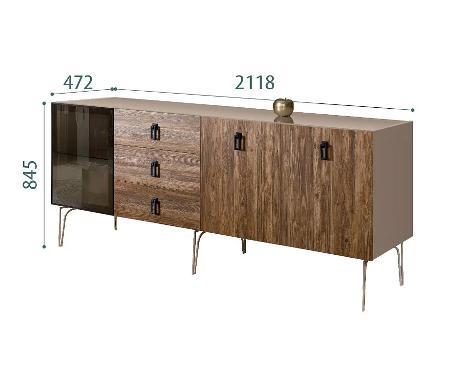 Комод 2.1м Bogemia Wood Fa (Мокка) (Lakobel/Черный) БМКМ-5(Wo)[4]