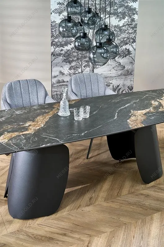 Стол обеденный Halmar FORUM 180 (черный мрамор/черный) | изображение 10