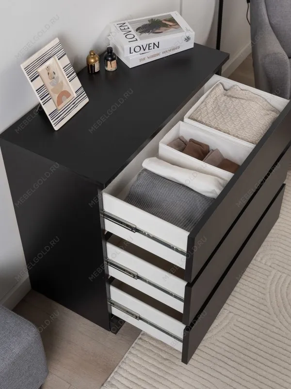 Комод Варма, 3 ящика, 80х78х40 см, шпон натурального дерева, ясень черный | изображение 6