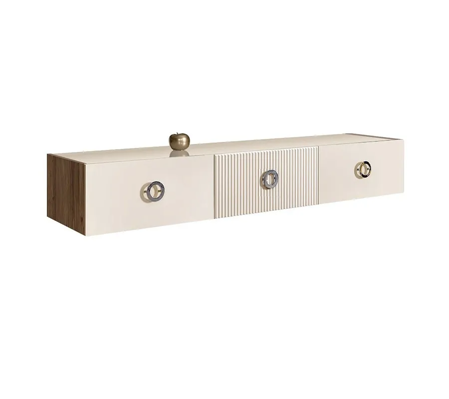 Тумба телевизионная 1.6м Bogemia Woodline Fly Fi (Слоновая кость) (Lakobel/Хром) БМТ-1[10]