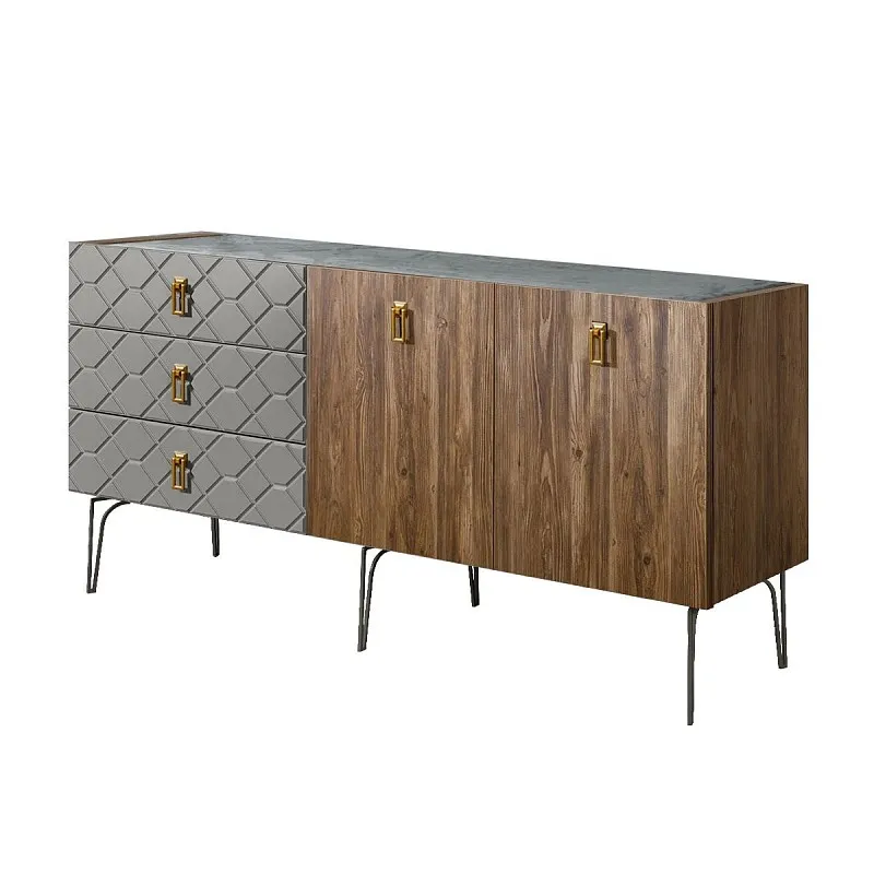 Комод 1.6м Bogemia Woodline Wood Fa (Серый) (Novabuk/Золото) БМКМ-4