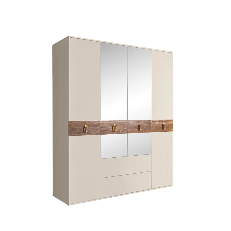 Шкаф 4-х дверный с зеркалами, с ящиками, Bogemia Wood Fa (Слоновая кость/Золото) БМШ1/41(Wo)