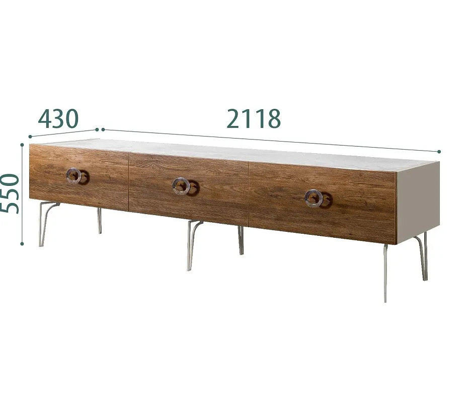 Тумба под телевизор 2.1м Bogemia Wood Fi (Шелк) (Novabuk/Хром) БМТ-2(Wo)