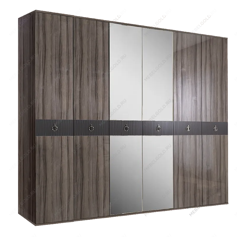 Шкаф 6-ти дверный с зеркалом Римини СОЛО (Орех империя/Серебро) РМШ1/6(s)