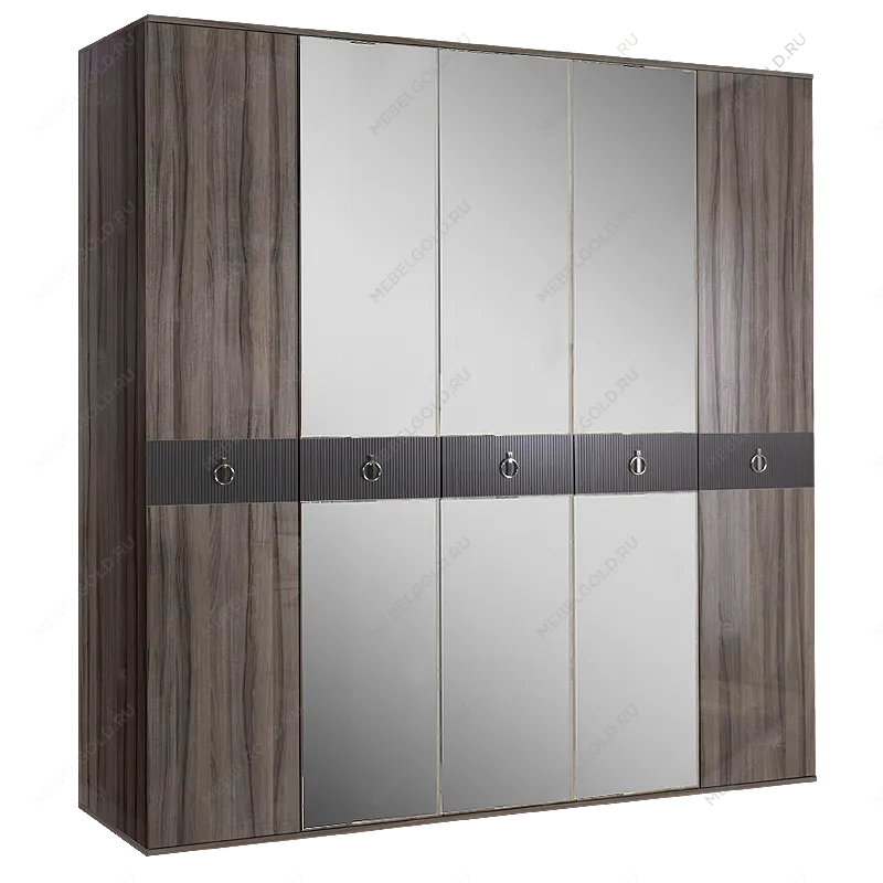 Шкаф 5-ти дверный с зеркалом Римини СОЛО (Орех империя/Серебро) РМШ1/5(s)