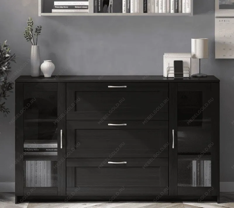 БРИМНЭС / СИРИУС тумба ИКЕА / IKEA 2 двери со стеклом и 3 ящика 156х95 Дуб Венге | изображение 4