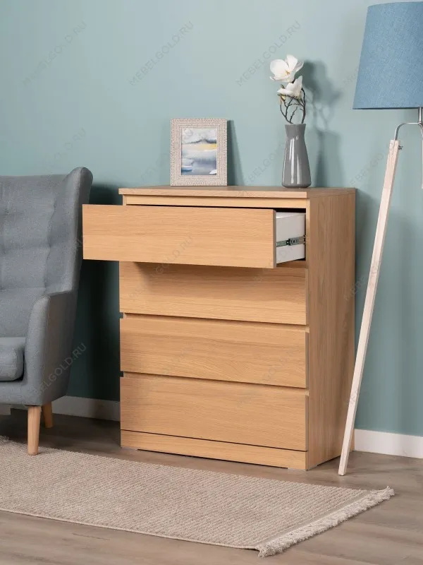 Комод Варма, 4 ящика, 80х100х40 см, шпон натурального дерева, дуб беленый | изображение 2