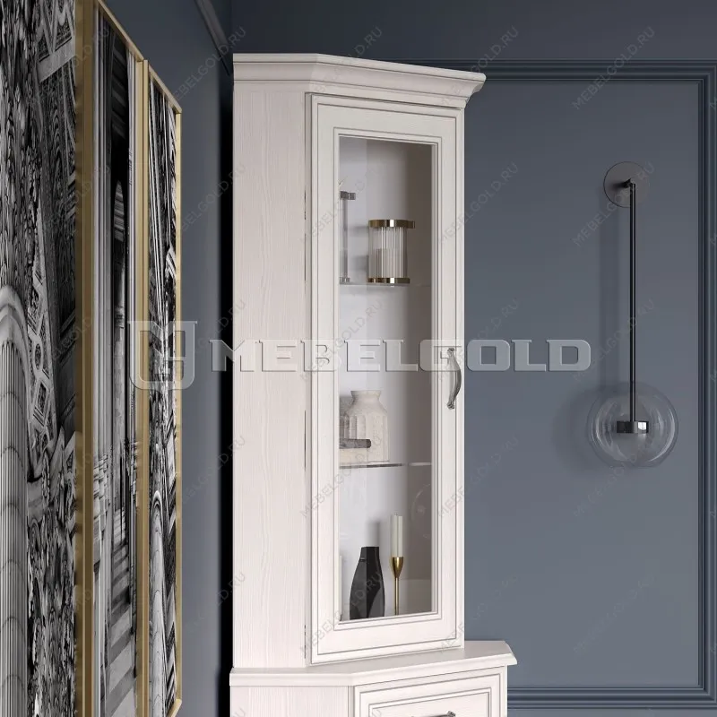 Шкаф с витриной Тиффани 1VU вудлайн кремовый | изображение 2