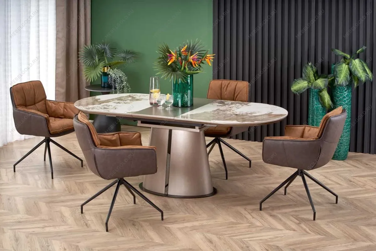 Стол обеденный Halmar ROBINSON (бежевый мрамор/капучино/черный)