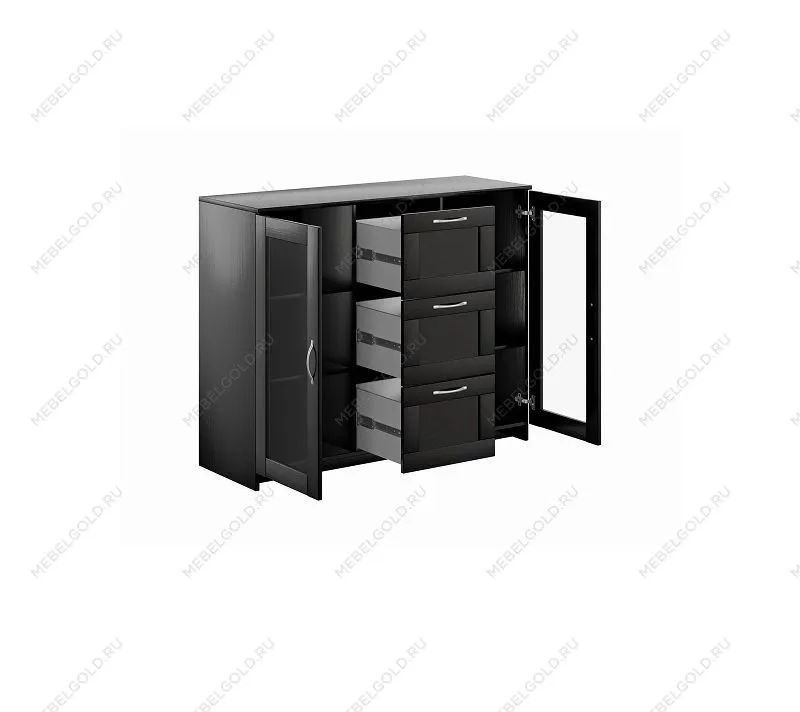 БРИМНЭС / СИРИУС тумба ИКЕА / IKEA 2 двери со стеклом и 3 ящика 117х95 Дуб Венге | изображение 2