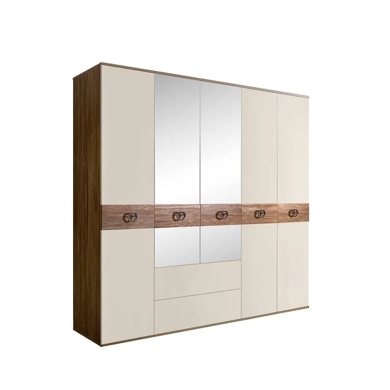 Шкаф 5-ти дверный с зеркалами, с ящиками, Bogemia Woodline Wood Fi (Слоновая кость/Хром) БМШ1/51(Wo)